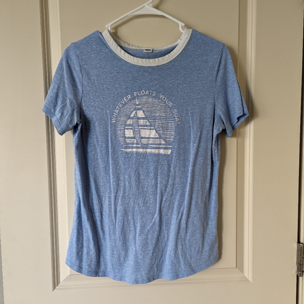 Whatever Floats Your Boat Old Navy Medium Blue And White T-Shirt with Sailboat